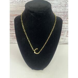 Kendra Scott Pearl Gold Letter "C" Pendant Necklace Paperclip Link